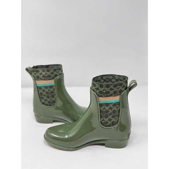 Coach Womens Boots Green Rivington Rubber Rain Bootie PVC Chelsea Pull On US 5 B - Picture 4 of 7
